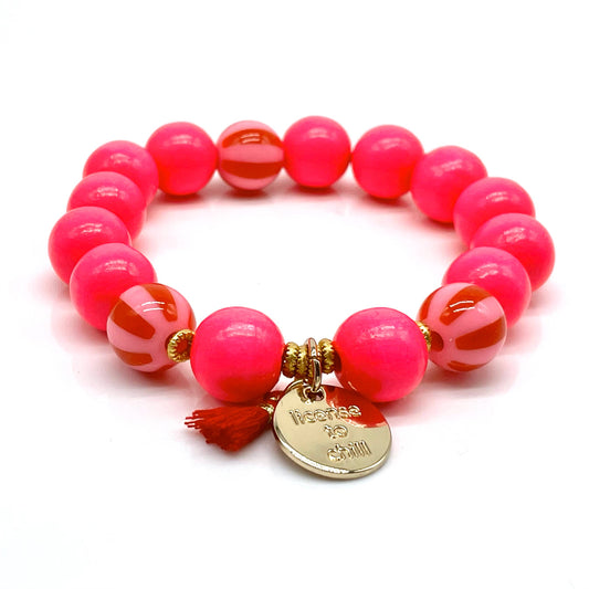 Bracelet élastique de perles SWEET CANDY STRIPE WOOD