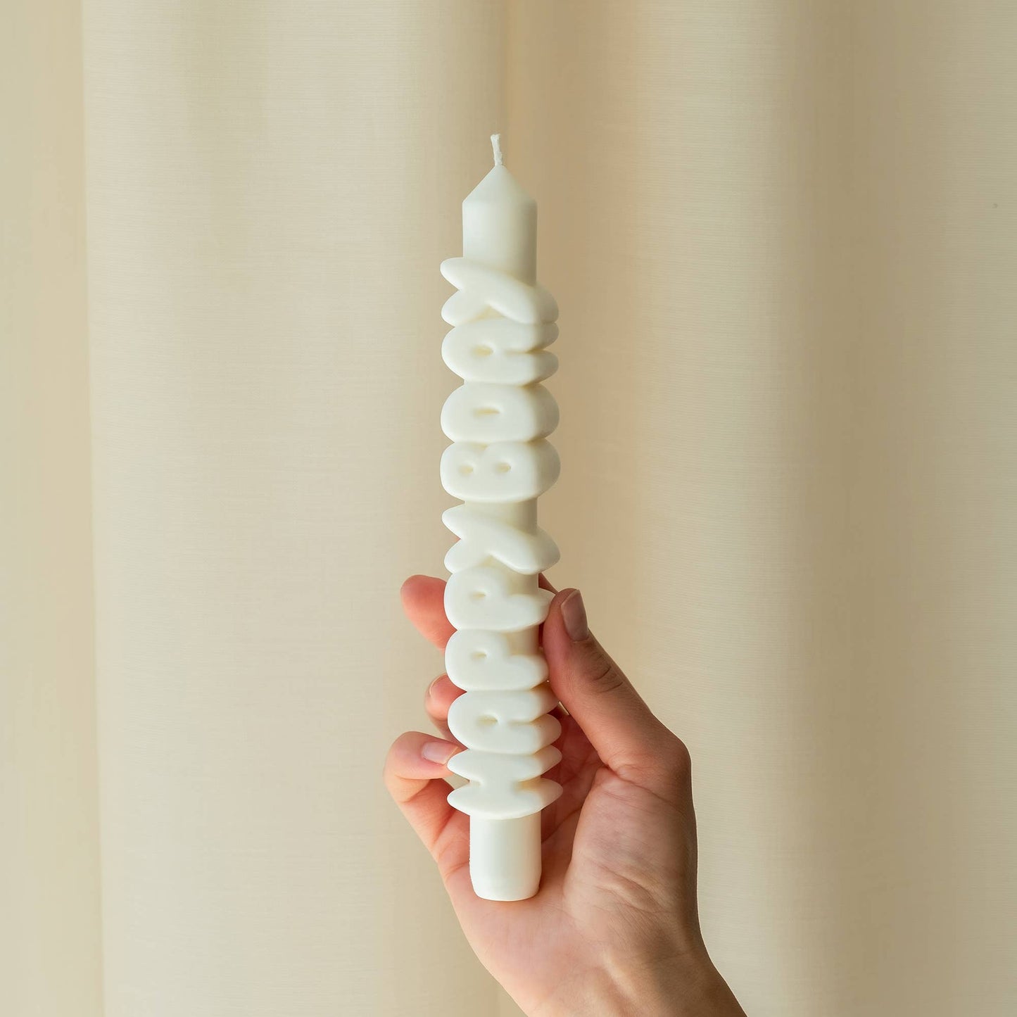 Bougie conique JOYEUX ANNIV - Fait main - Bougies coniques 3D de 9 pouces: Blanc