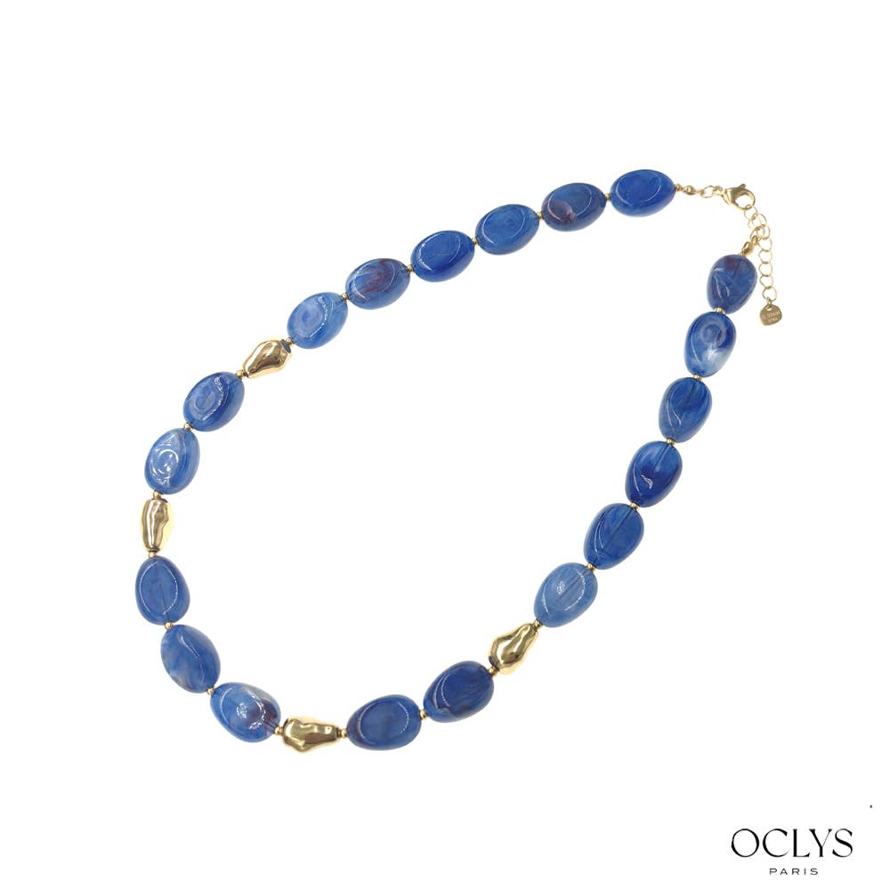 Collier perles résines acier inoxydable doré Gina: Rouge