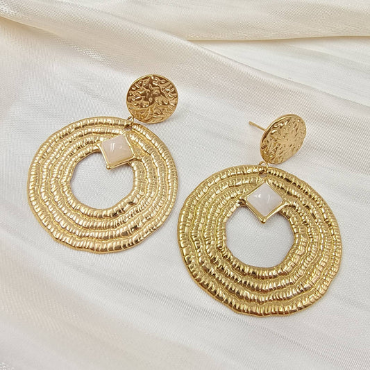 Boucles d'oreilles pendantes - Paige: Agate blanche / Tu [1]