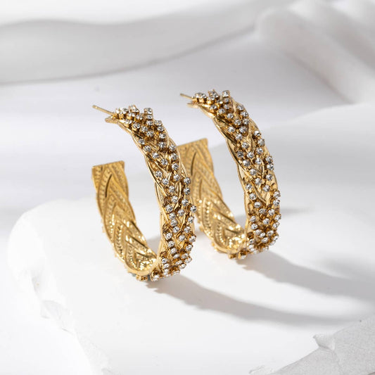 Boucles d'oreilles créoles tresses à strass - Laura: Gold / Tu [1]