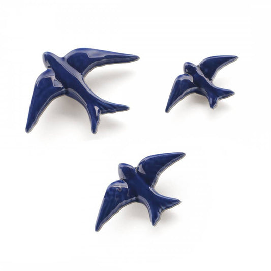 Ensemble de décoration murale en céramique avec hirondelles. (Aurites): Bleu cobalt