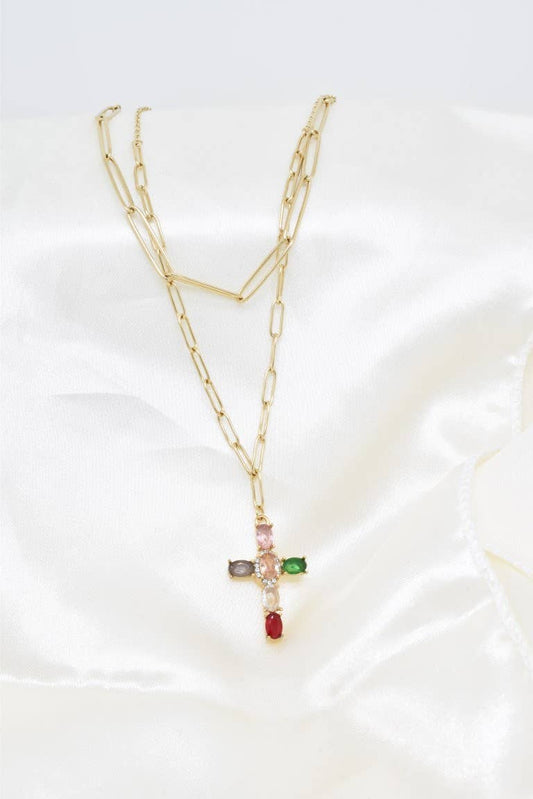 Collier croix en acier inoxydable - BJ210234OR-MUL