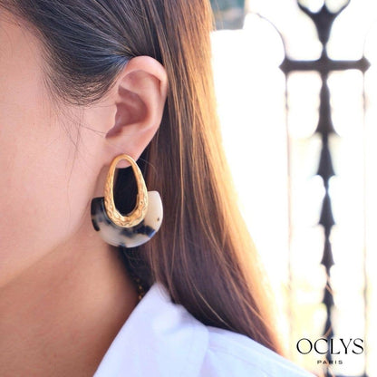 Boucles d'oreilles résine acier inoxydable doré Luna: Léopard