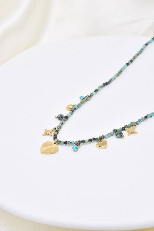 Collier pierre naturelle en acier inoxydable - BJ210218OR-VR