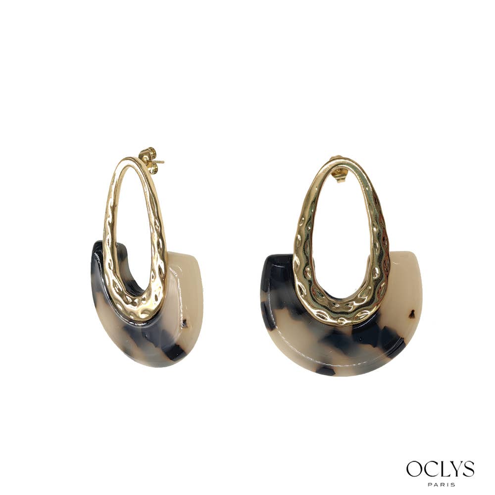 Boucles d'oreilles résine acier inoxydable doré Luna: Léopard