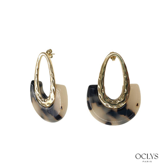 Boucles d'oreilles résine acier inoxydable doré Luna: Léopard