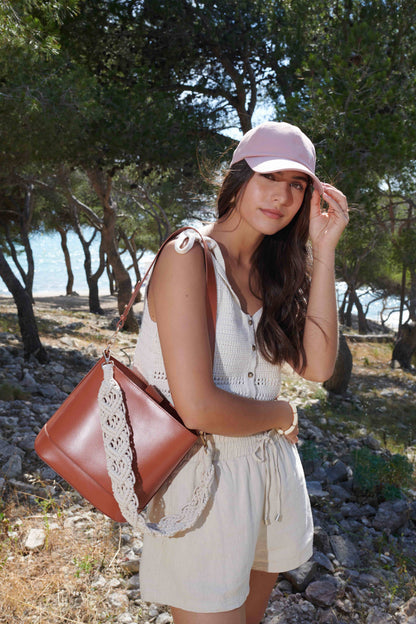 CASQUETTE COTON ROSE BRODÉ PALMIER NICA