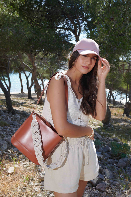 CASQUETTE COTON ROSE BRODÉ PALMIER NICA
