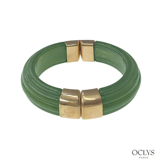 Bracelet manchette ouvert résine acier inoxydable doré Sara: Vert