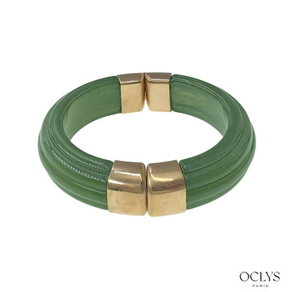 Bracelet manchette ouvert résine acier inoxydable doré Sara: Marron