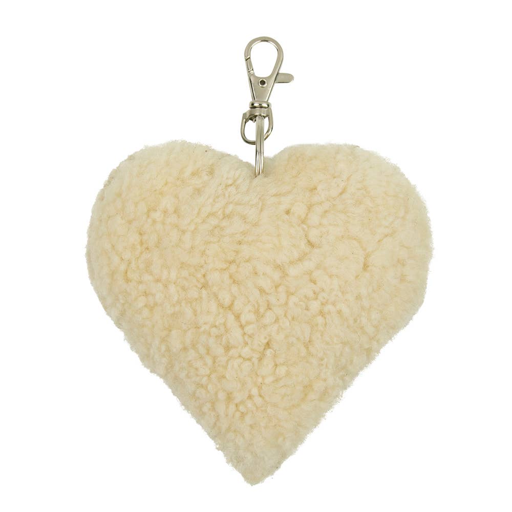 Porte-clés en forme de cœur de mouton blanc 10 cm