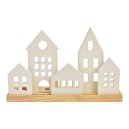 Décoration de l'Avent Maisons en porcelaine/bois, Blanc (L/H/P) 30x18x10cm