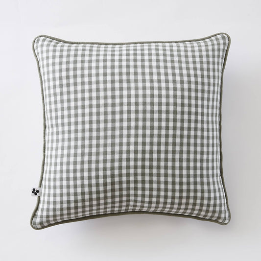 COUSSIN 45 x 45 cm VICKIE Romarin: Double gaze de coton - 125 gr/m² / OEKO TEX - BSCI - TRAITEMENT DES EAUX USÉES - CONFORME DECRET ALLUMABILITÉ / Housse : 100% coton - Garnissage : 100% polyester