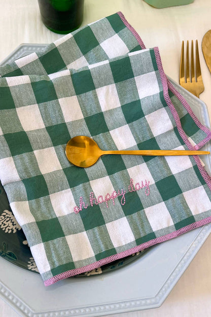 Serviettes de table à carreaux vichy et broderies: Mama