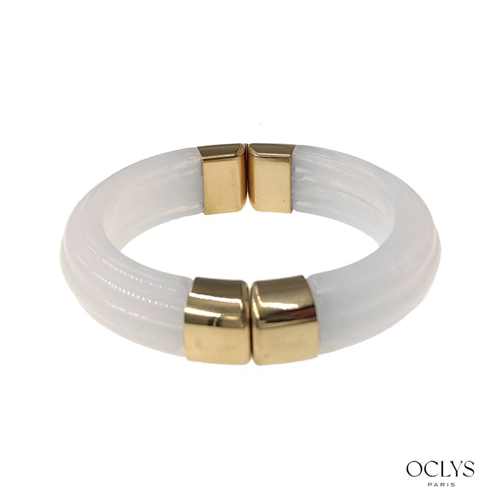 Bracelet manchette ouvert résine acier inoxydable doré Sara: Marron