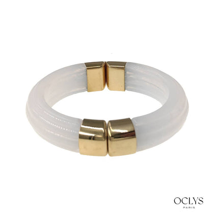Bracelet manchette ouvert résine acier inoxydable doré Sara: Marron