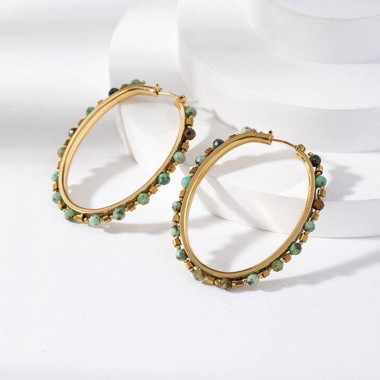 Boucles d'oreilles créoles - Amani: Turquoise africaine / Tu [1]