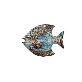 POISSON MURAL EN GRÈS - BLEU, MARRON, VERT D’EAU - 15X12X2 CM