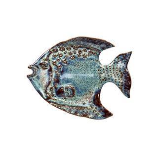 POISSON MURAL EN GRÈS - BLEU, MARRON, VERT D’EAU - 20X16X2,5 CM