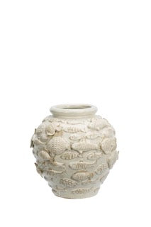 VASE POISSON EN GRÈS - ÉCRU - D:28X27 CM