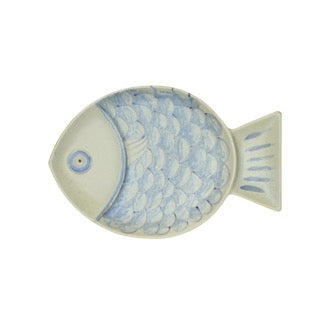 PLAT POISSON EN GRÈS - BLEU CLAIR, SABLE - 33X22X2,5 CM