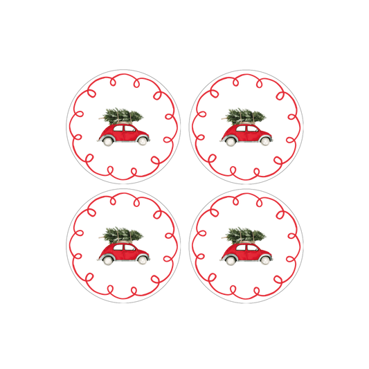 Set de 4 assiettes dessert Noël voiture D19cm