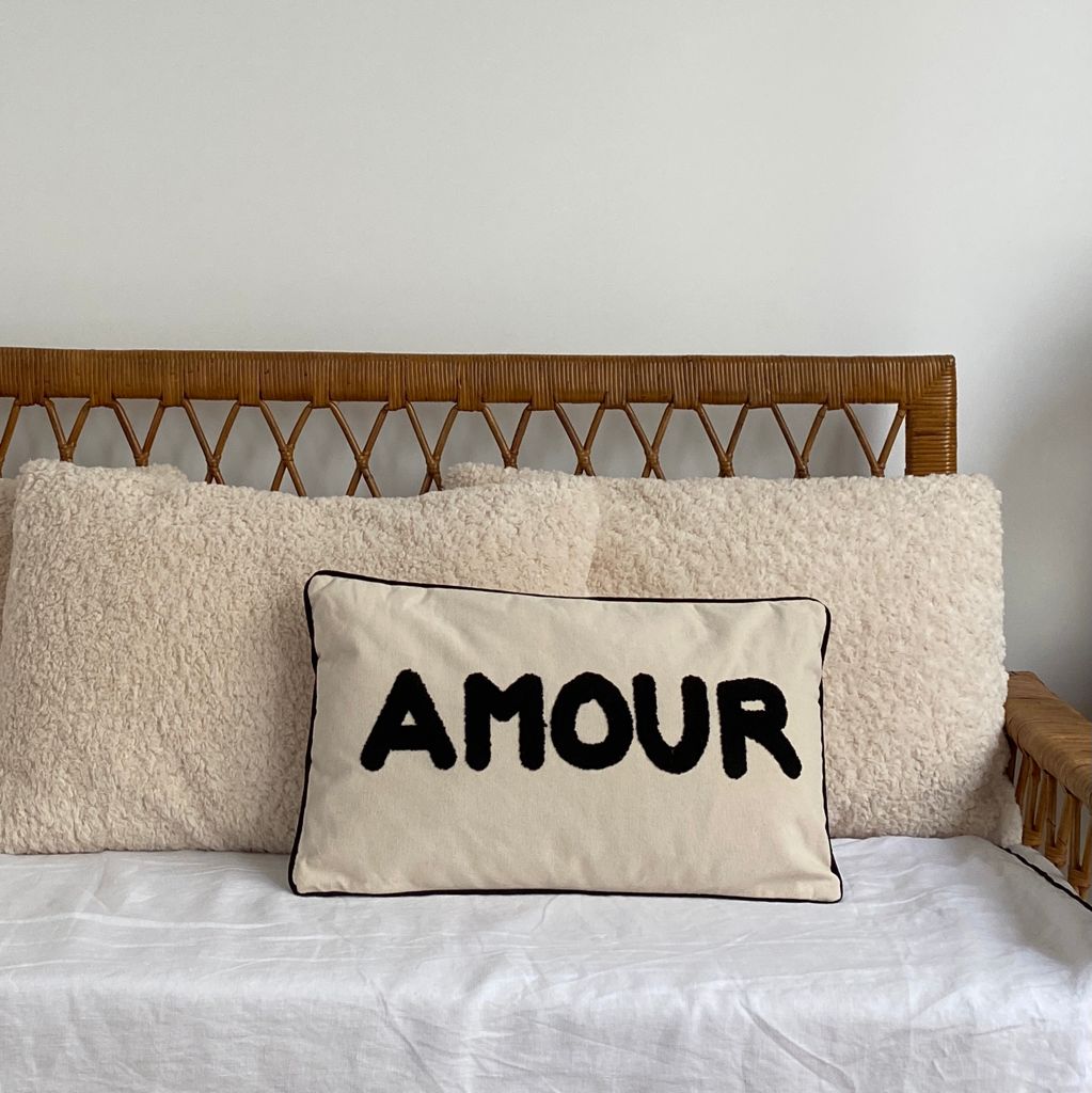 Coussin toile Amour noir naturel 30x50cm