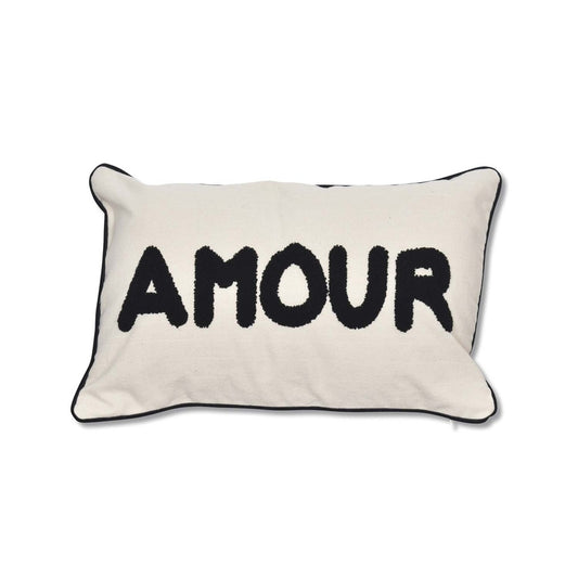 Coussin toile Amour noir naturel 30x50cm