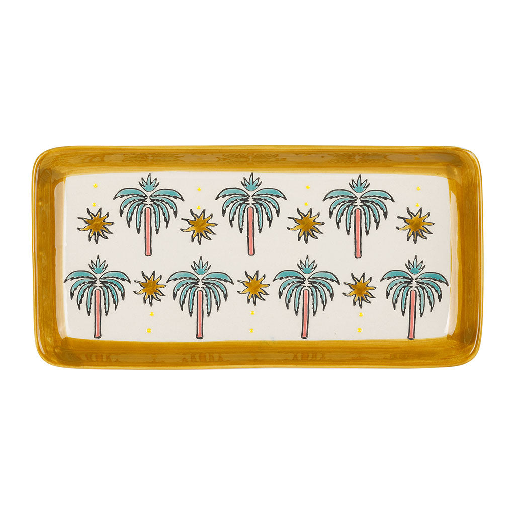 PLAT RECTANGLE PALMISOL MOUTARDE+ECRU
