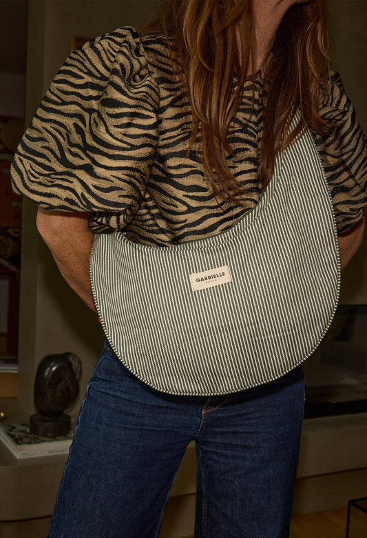 Sac New B en coton Rayures Café: RAYURES VERTES