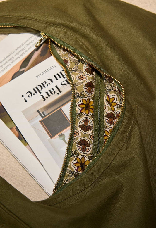 Sac New B en coton Uni Agate Brodé: UNI AGATE BRODÉ kaki